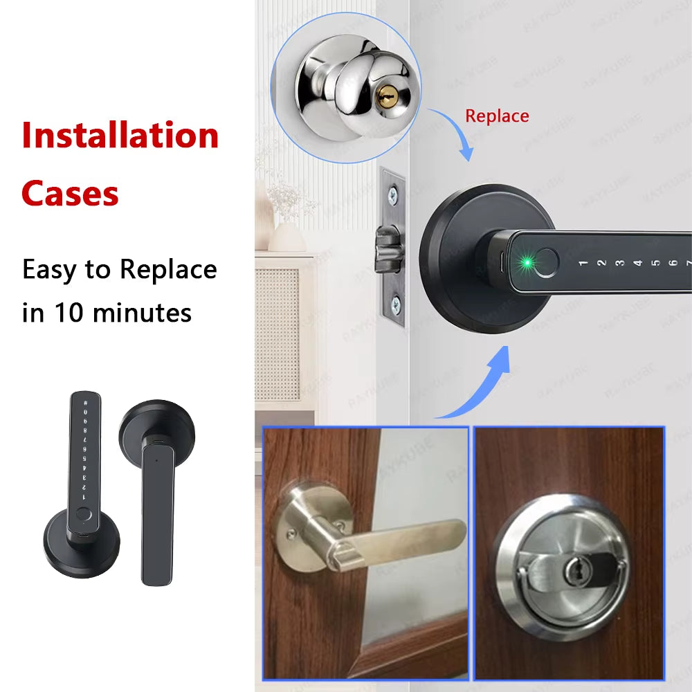 M3 Tuya BLE Smart Fingerprint Electronic Door Lock Password Lock with Keys Smartlife/Tuya APP Unlock Delivery from USA