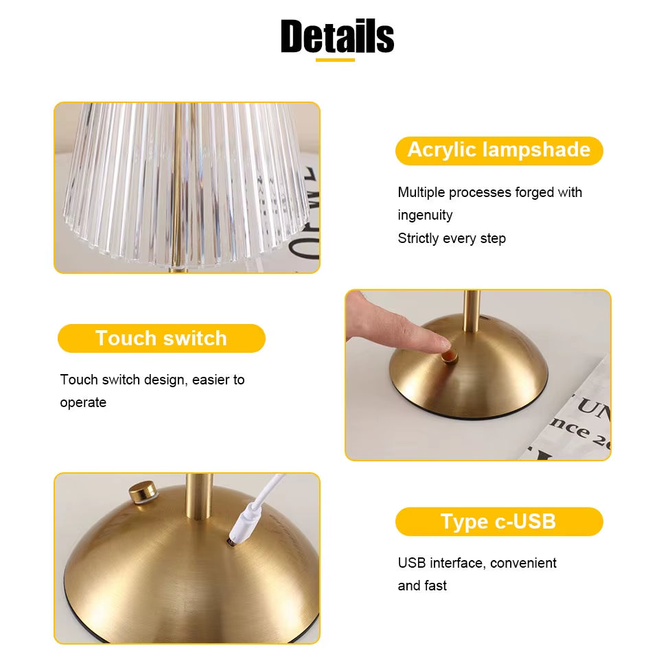 LED Table Lamp Touch Sensor Rechargeable Night Light Nordic Interior Dimming Stand LED Bedside Lamp Restaurant Hotel Bar Bedroom